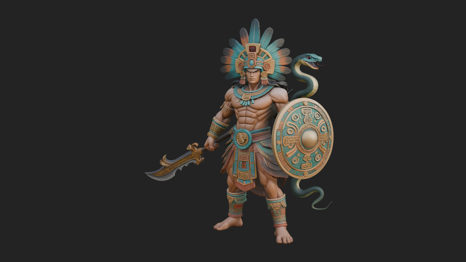 Aztec Feathered Noble Statue Design 12 3D Print Model 3D Model