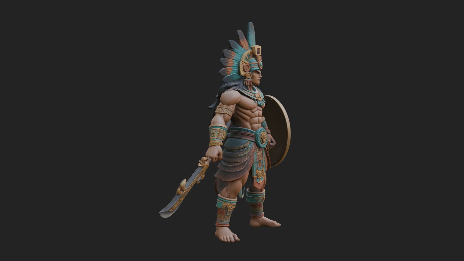 Aztec Feathered Noble Statue Design 12 3D Print Model 3D Model