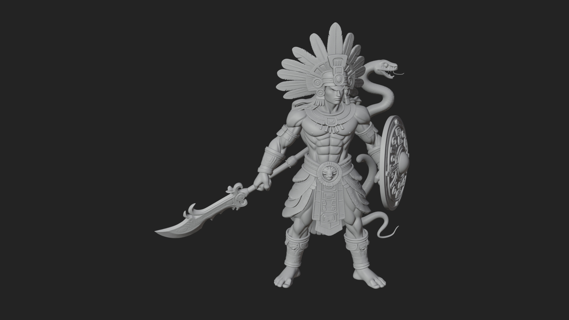 Aztec Feathered Noble Statue Design 12 3D Print Model 3D Model
