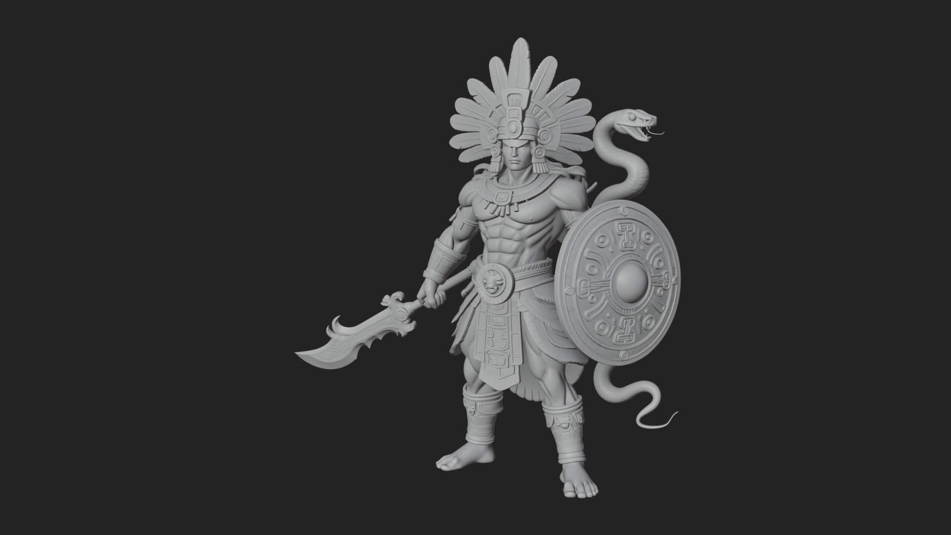 Aztec Feathered Noble Statue Design 12 3D Print Model 3D Model