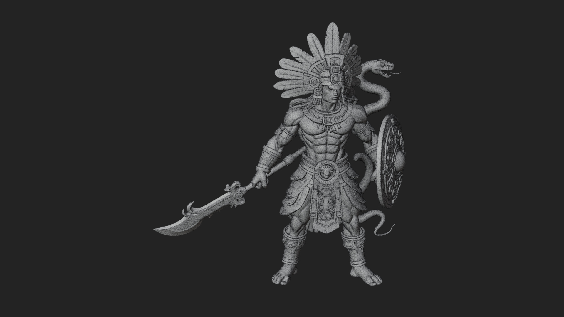 Aztec Feathered Noble Statue Design 12 3D Print Model 3D Model