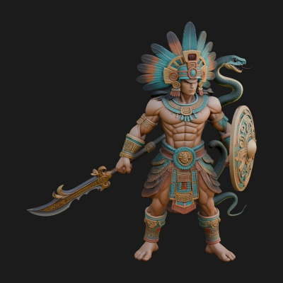 Aztec Feathered Noble Statue Design 12 3D Print Model
