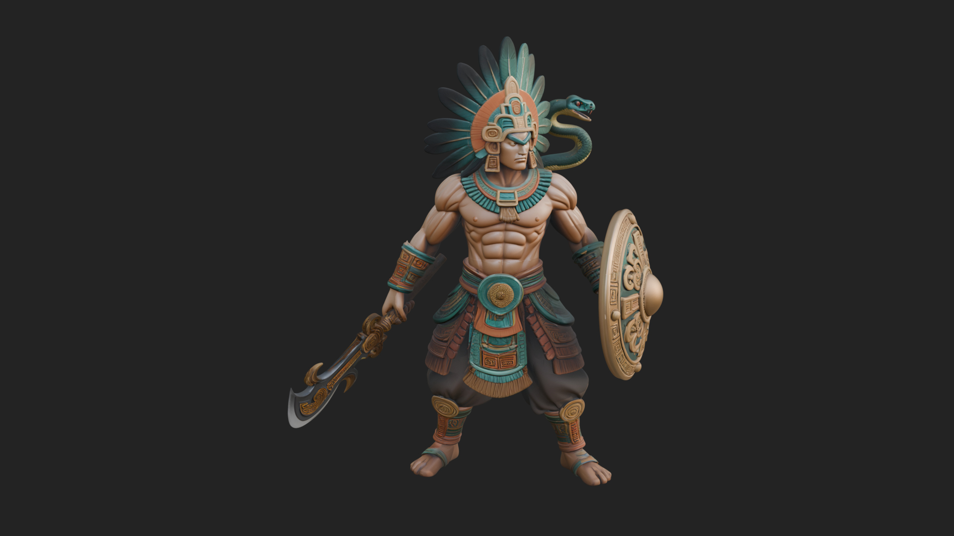 Aztec Feathered Noble Statue Design 13 3D Print Model 3D Model