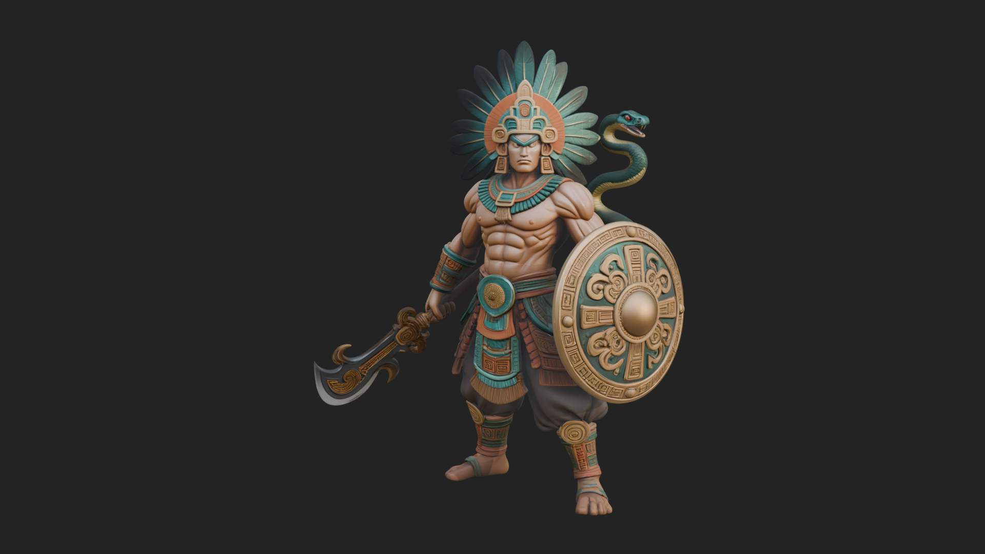 Aztec Feathered Noble Statue Design 13 3D Print Model 3D Model