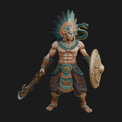 Aztec Feathered Noble Statue Design 13 3D Print Model