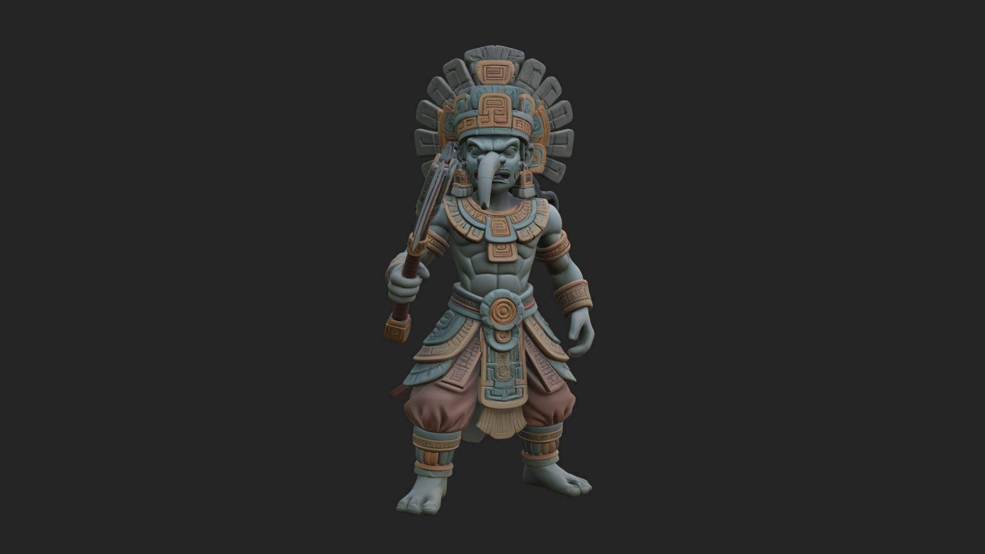 Aztec Feathered Noble Statue Design 21 3D Print Model 3D Model