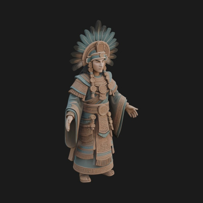 Aztec Feathered Noble Statue Design 3 3D Print Model