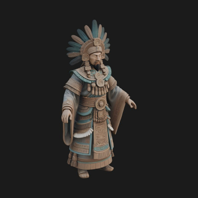 Aztec Feathered Noble Statue Design 4 3D Print Model