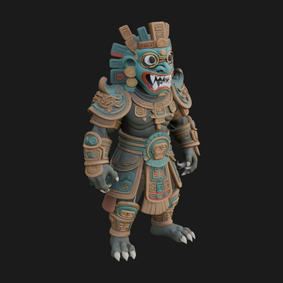 Aztec Feathered Noble Statue Design 5 3D Print Model