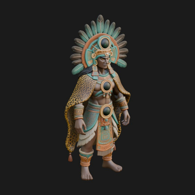 Aztec Feathered Noble Statue Design 6 3D Print Model