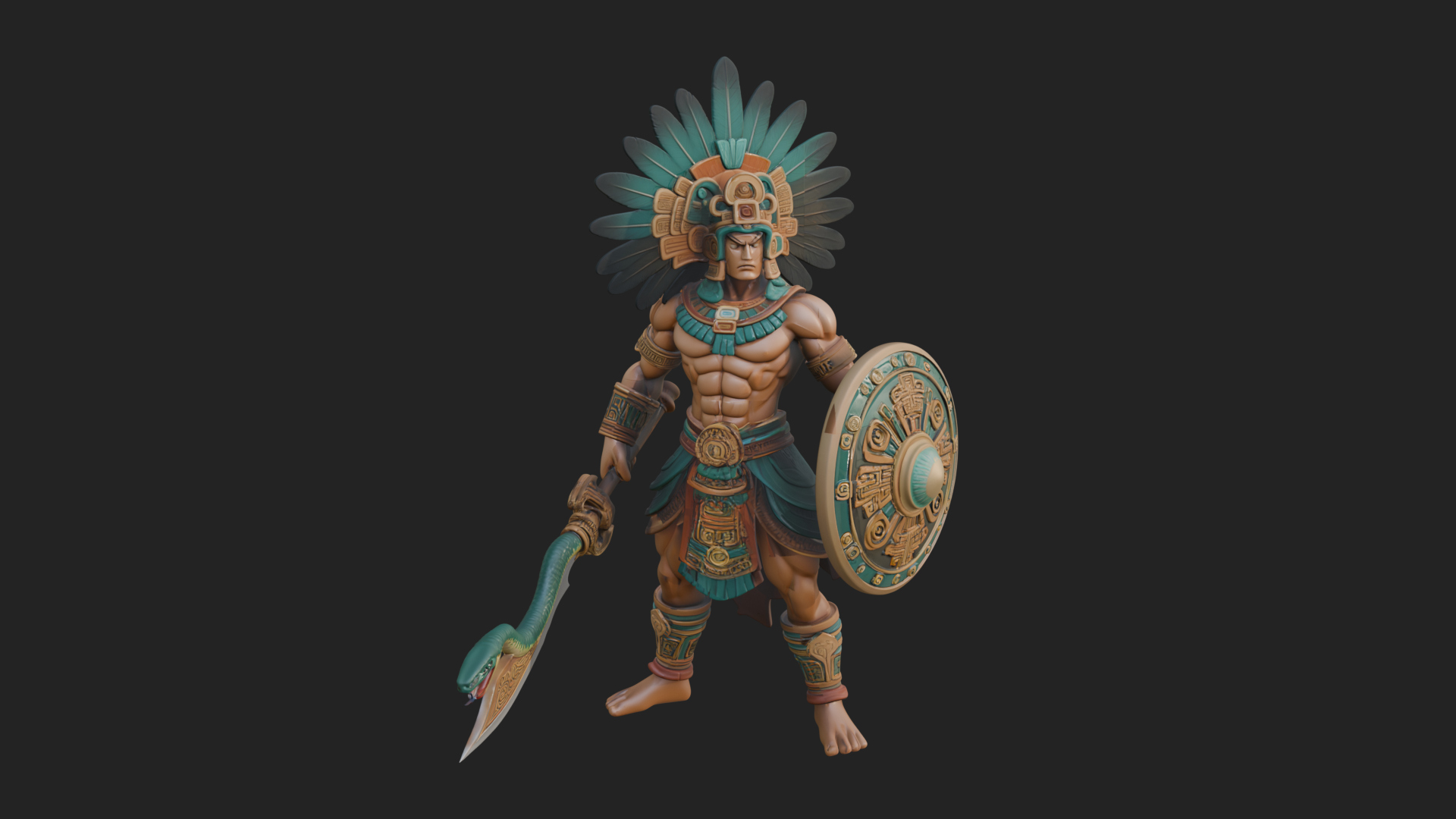 Aztec Feathered Noble Statue Design 9 3D Print Model 3D Model
