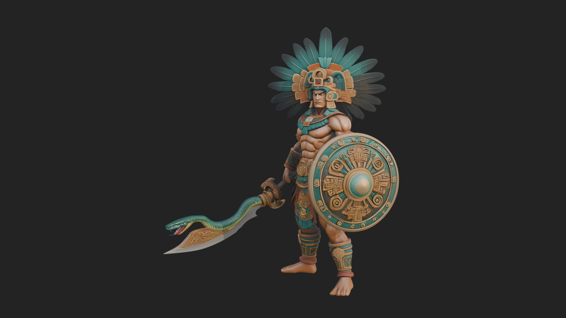 Aztec Feathered Noble Statue Design 9 3D Print Model 3D Model