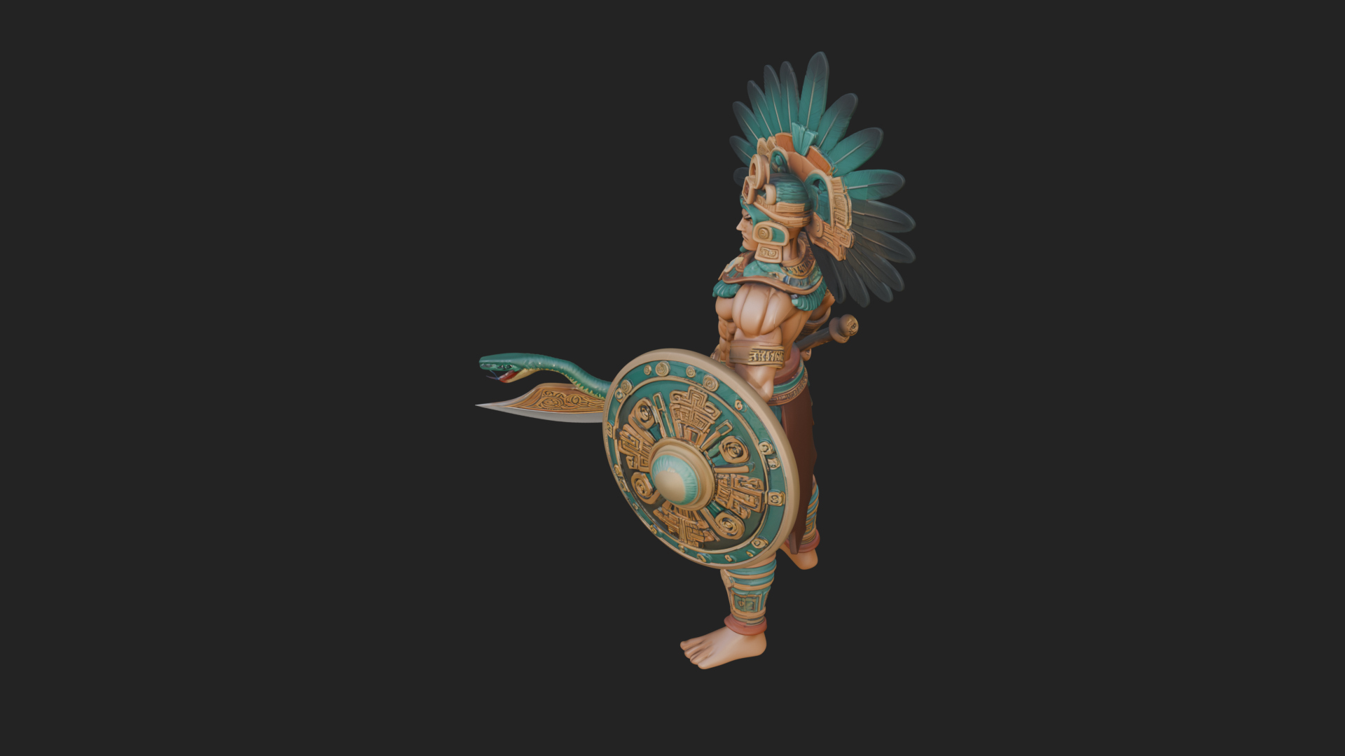 Aztec Feathered Noble Statue Design 9 3D Print Model 3D Model