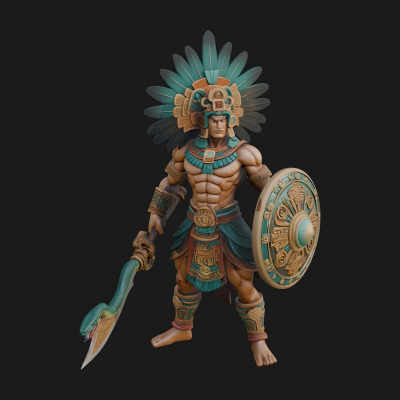 Aztec Feathered Noble Statue Design 9 3D Print Model