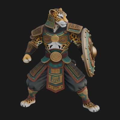 Aztec Jaguar Warrior Statue Design 1 3D Print Model