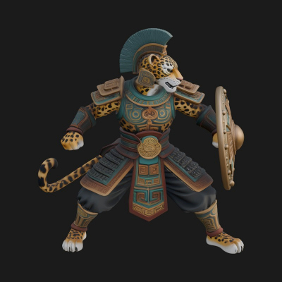 Aztec Jaguar Warrior Statue Design 2 3D Print Model