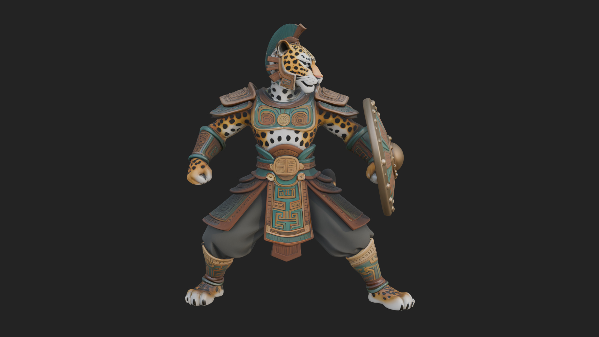 Aztec Jaguar Warrior Statue Design 3 3D Print Model 3D Model