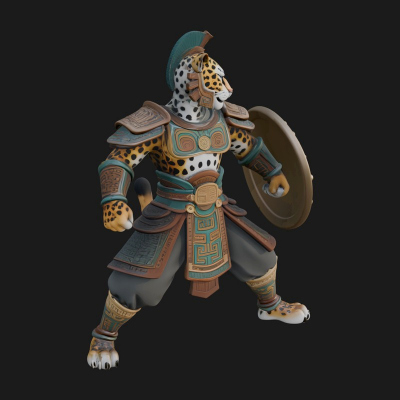 Aztec Jaguar Warrior Statue Design 3 3D Print Model