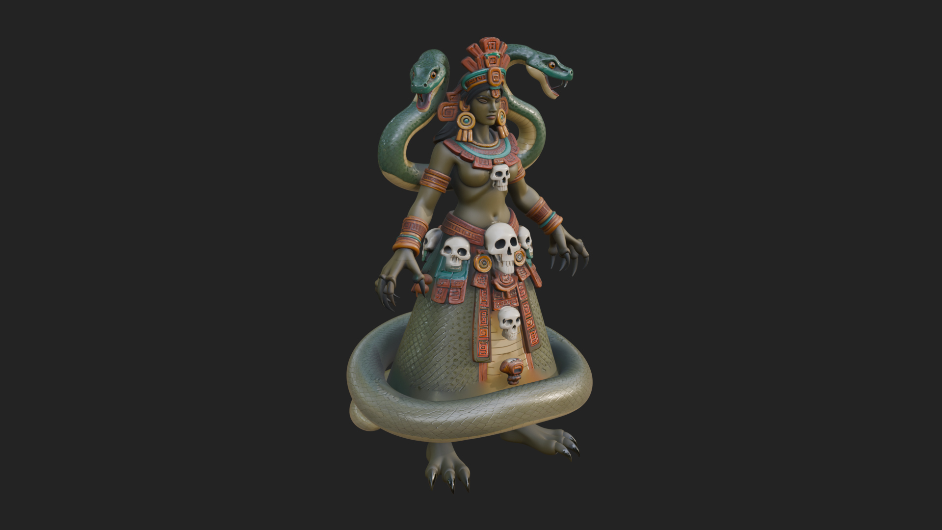 Aztec Serpent Goddess Statue Design 1 3D Print Model 3D Model