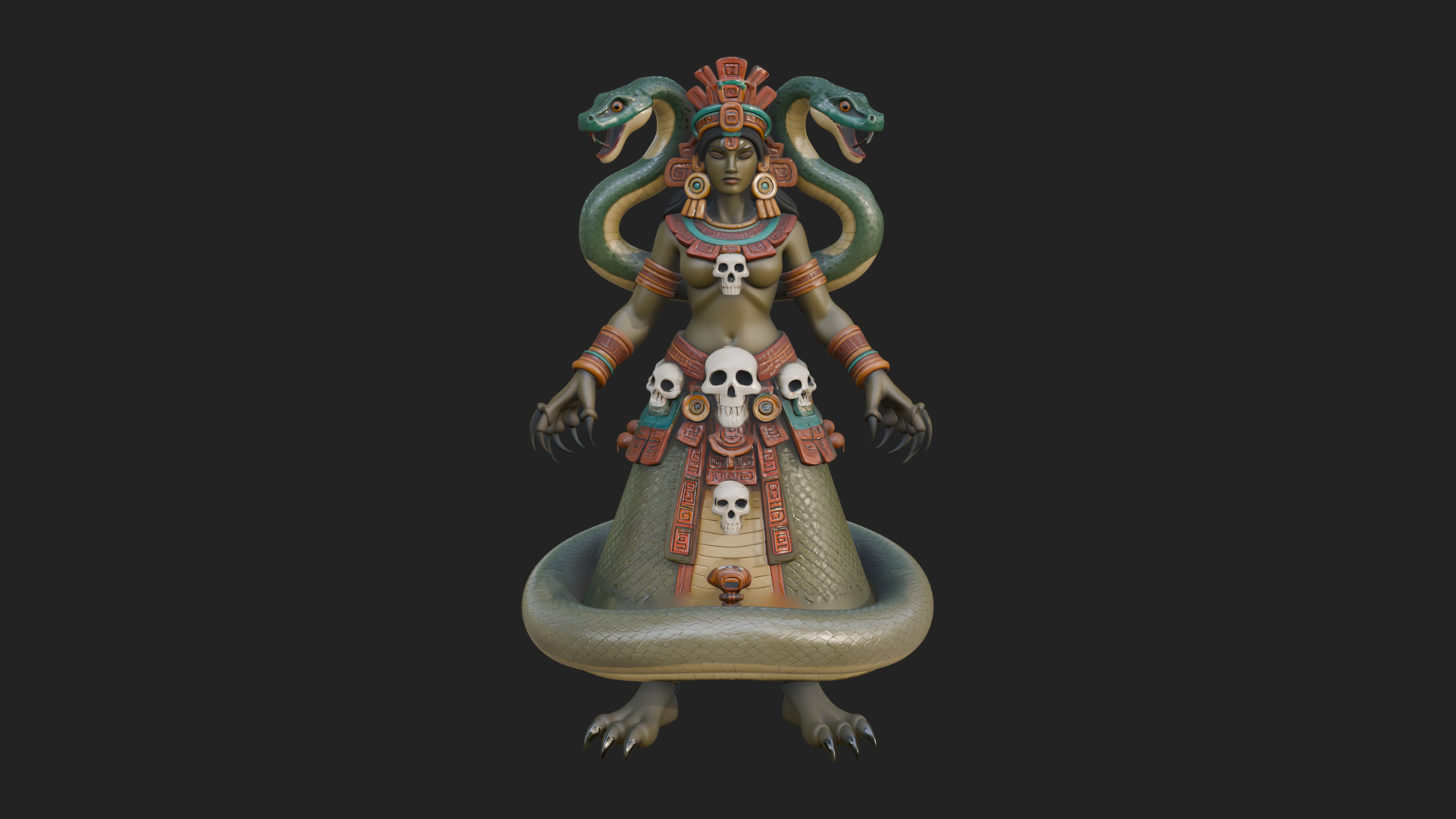 Aztec Serpent Goddess Statue Design 1 3D Print Model 3D Model
