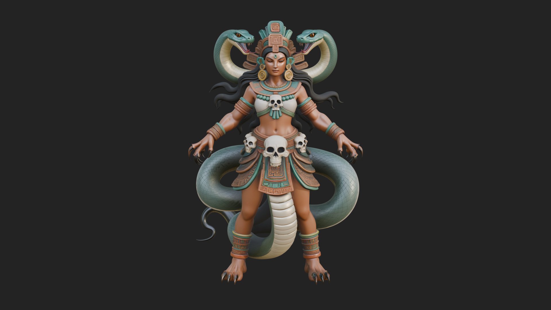 Aztec Serpent Goddess Statue Design 2 3D Print Model 3D Model