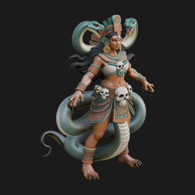 Aztec Serpent Goddess Statue Design 2 3D Print Model