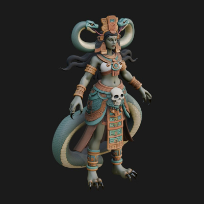 Aztec Serpent Goddess Statue Design 3 3D Print Model