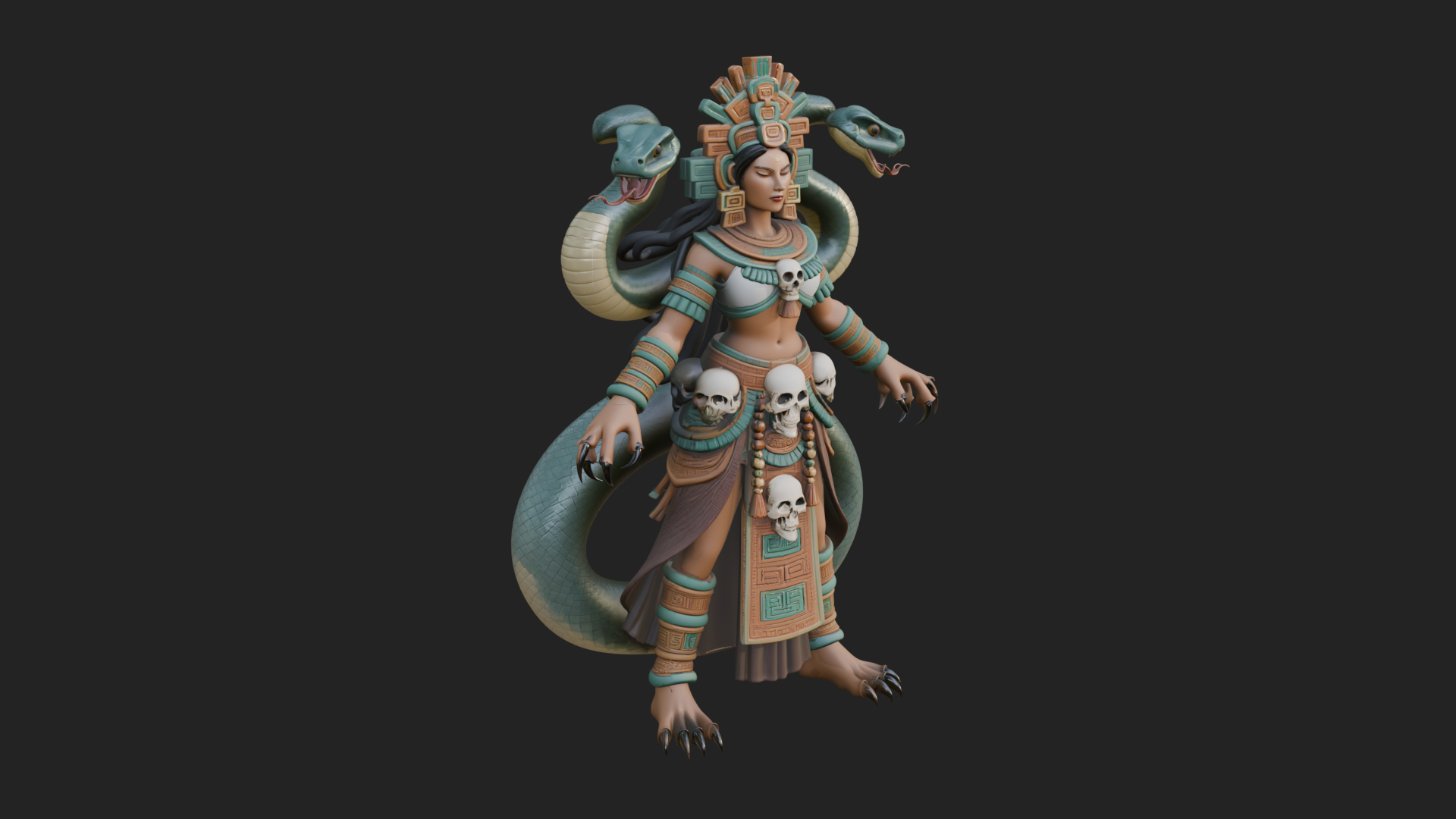 Aztec Serpent Goddess Statue Design 4 3D Print Model 3D Model