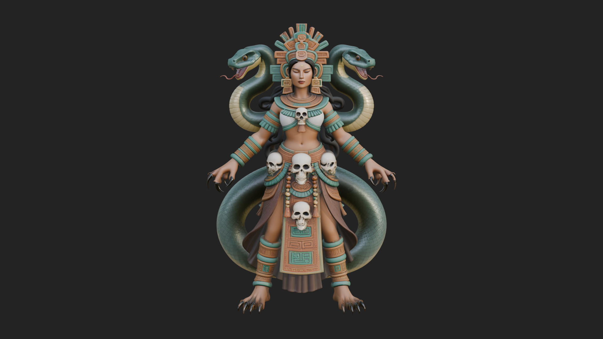 Aztec Serpent Goddess Statue Design 4 3D Print Model 3D Model