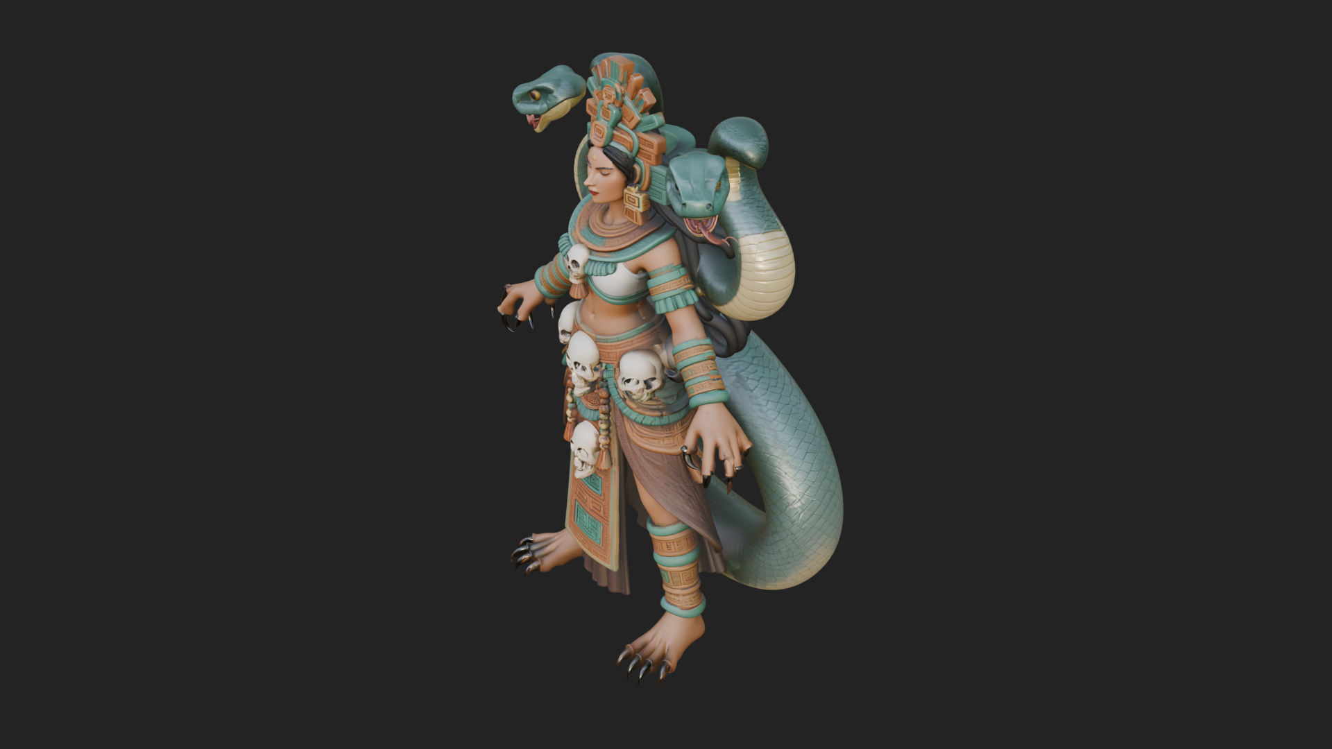 Aztec Serpent Goddess Statue Design 4 3D Print Model 3D Model