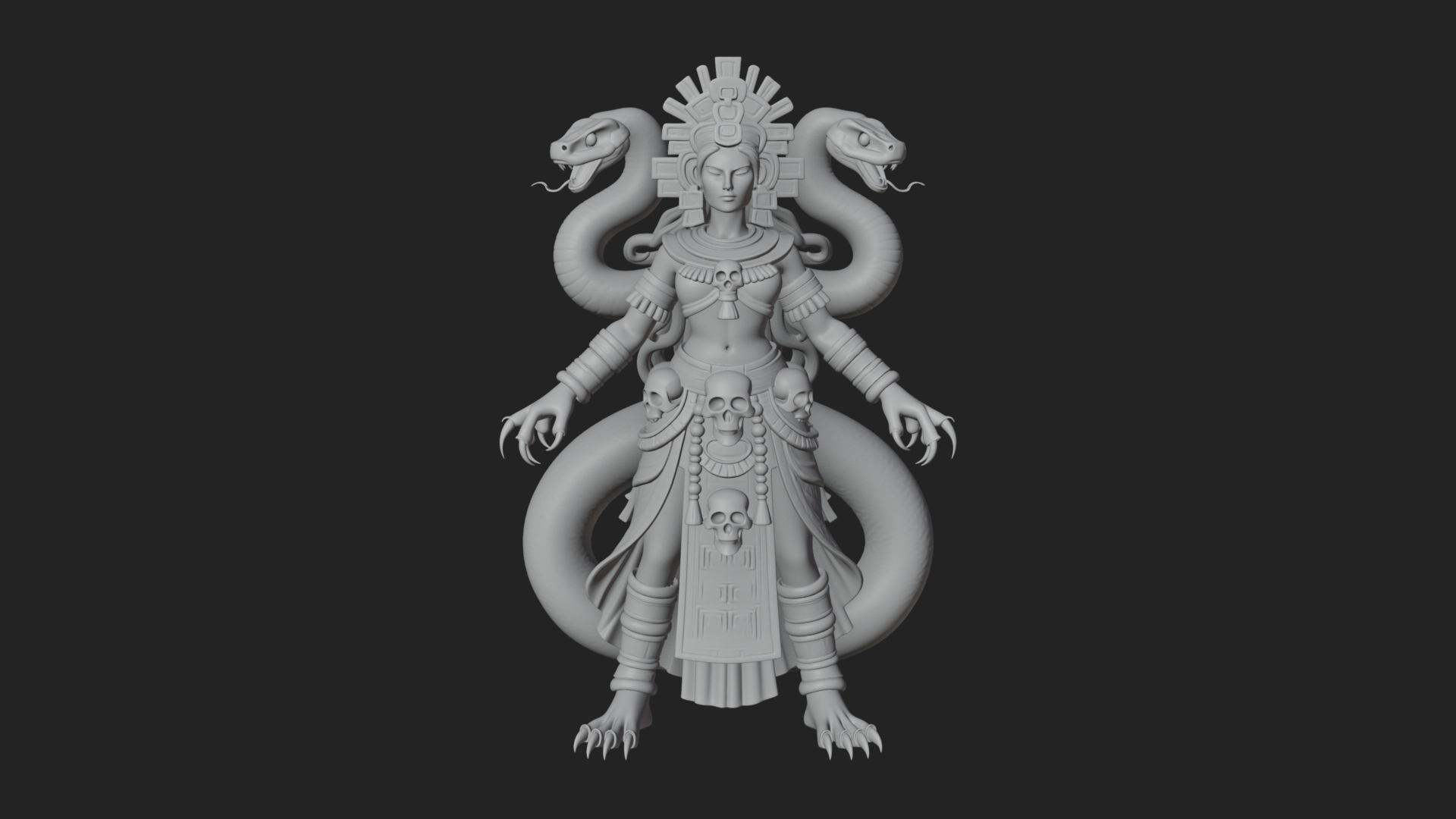 Aztec Serpent Goddess Statue Design 4 3D Print Model 3D Model