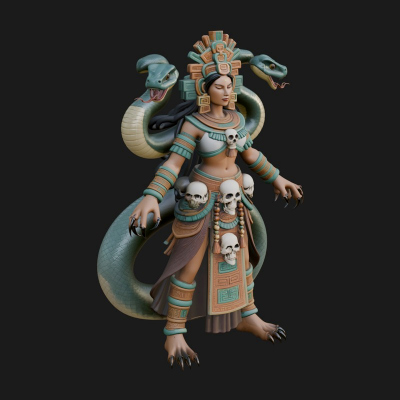 Aztec Serpent Goddess Statue Design 4 3D Print Model