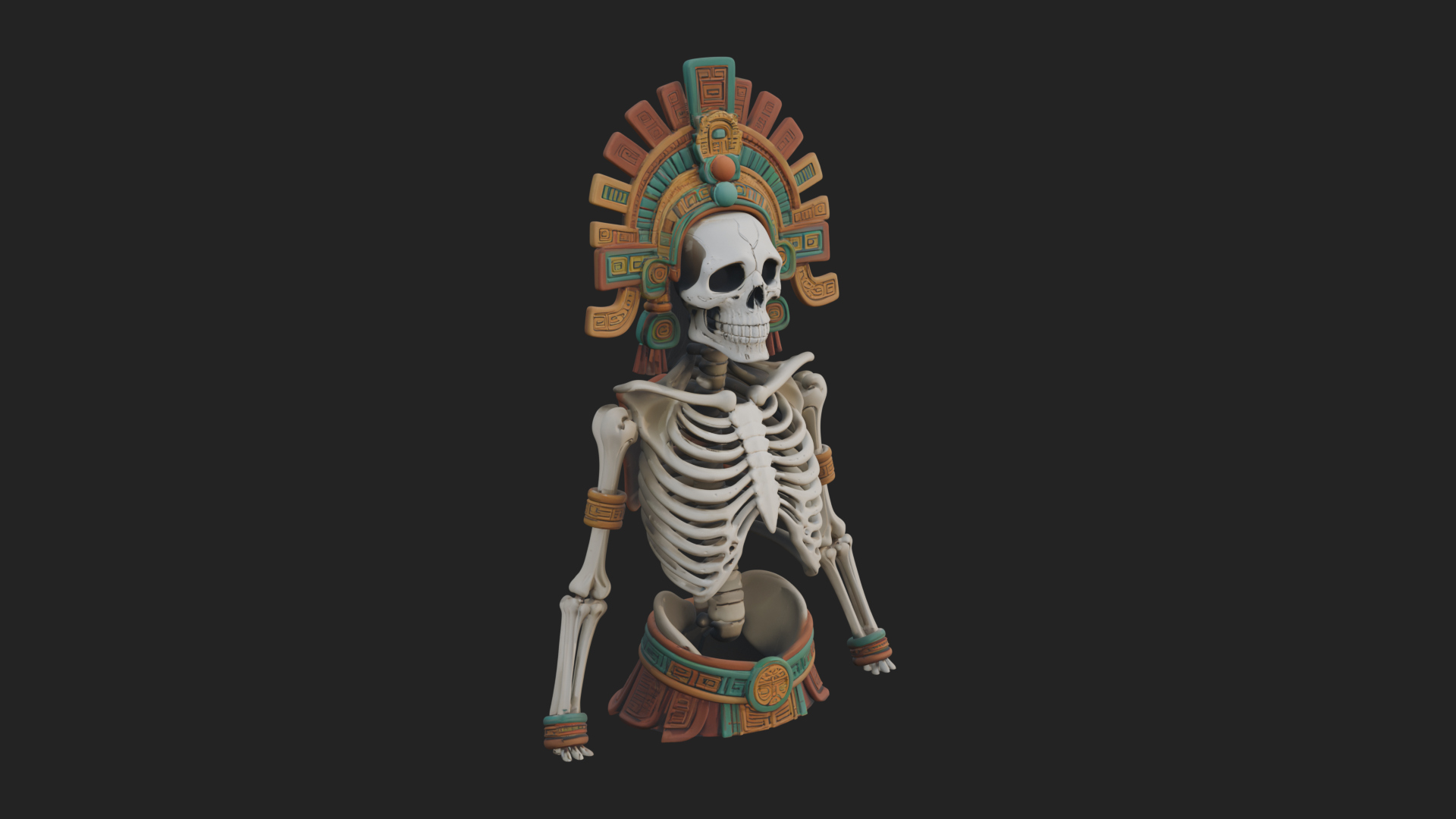 Aztec Skeleton Figure Statue Design 4 3D Print Model 3D Model
