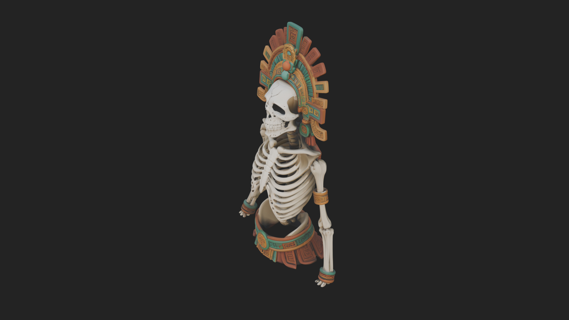 Aztec Skeleton Figure Statue Design 4 3D Print Model 3D Model