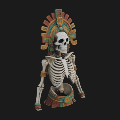 Aztec Skeleton Figure Statue Design 4 3D Print Model