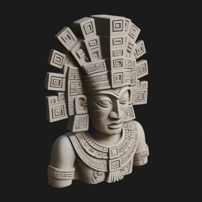 Aztec Warrior Bust Statue Design 1 3D Print Model