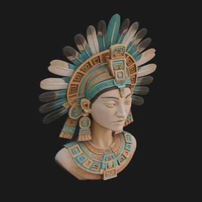 Aztec Warrior Bust Statue Design 2 3D Print Model