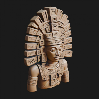 Aztec Warrior Bust Statue Design 3 3D Print Model