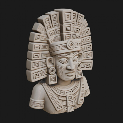 Aztec Warrior Bust Statue Design 4 3D Print Model