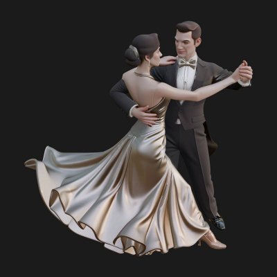 Ballroom Dancing Couple Statue Design 3 3D Print Model