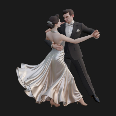Ballroom Dancing Couple Statue Design 4 3D Print Model
