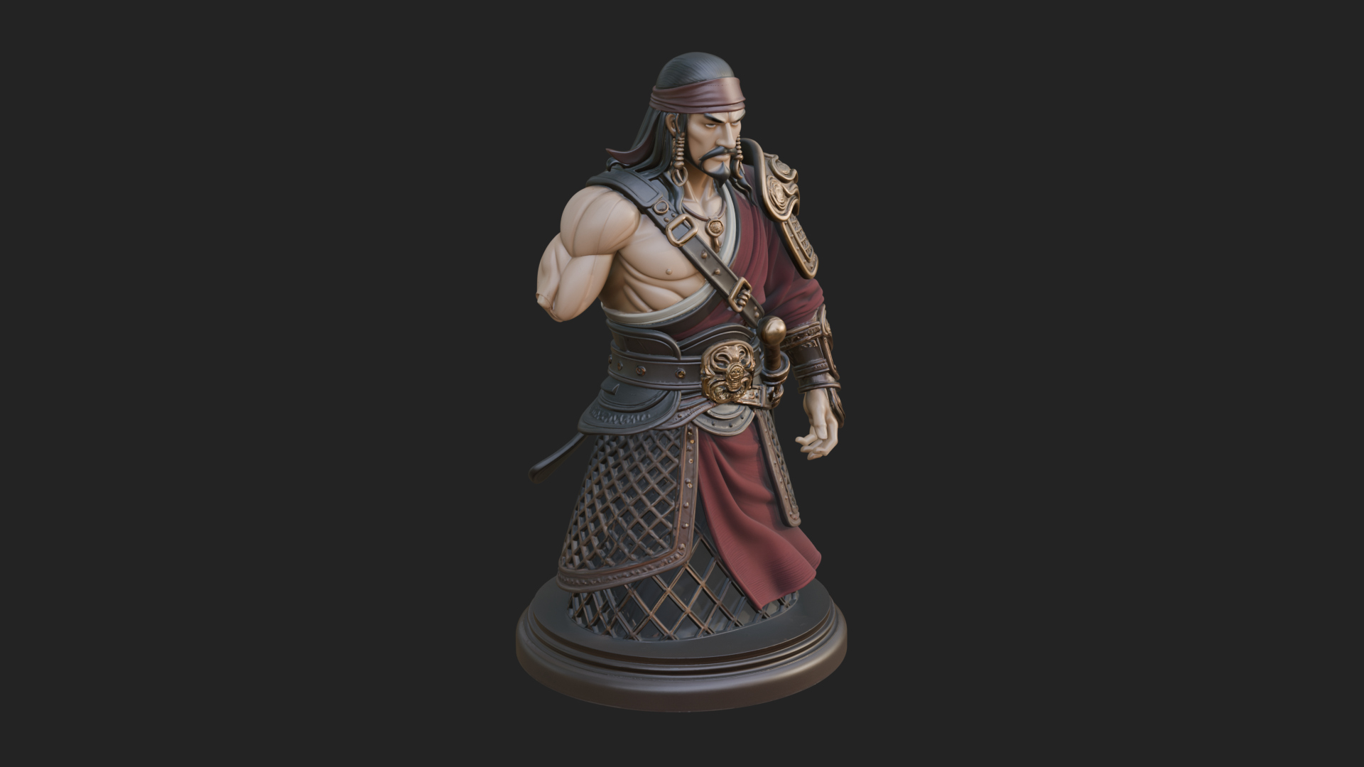 Bandana Warlord Bust Statue Design 3 3D Print Model 3D Model