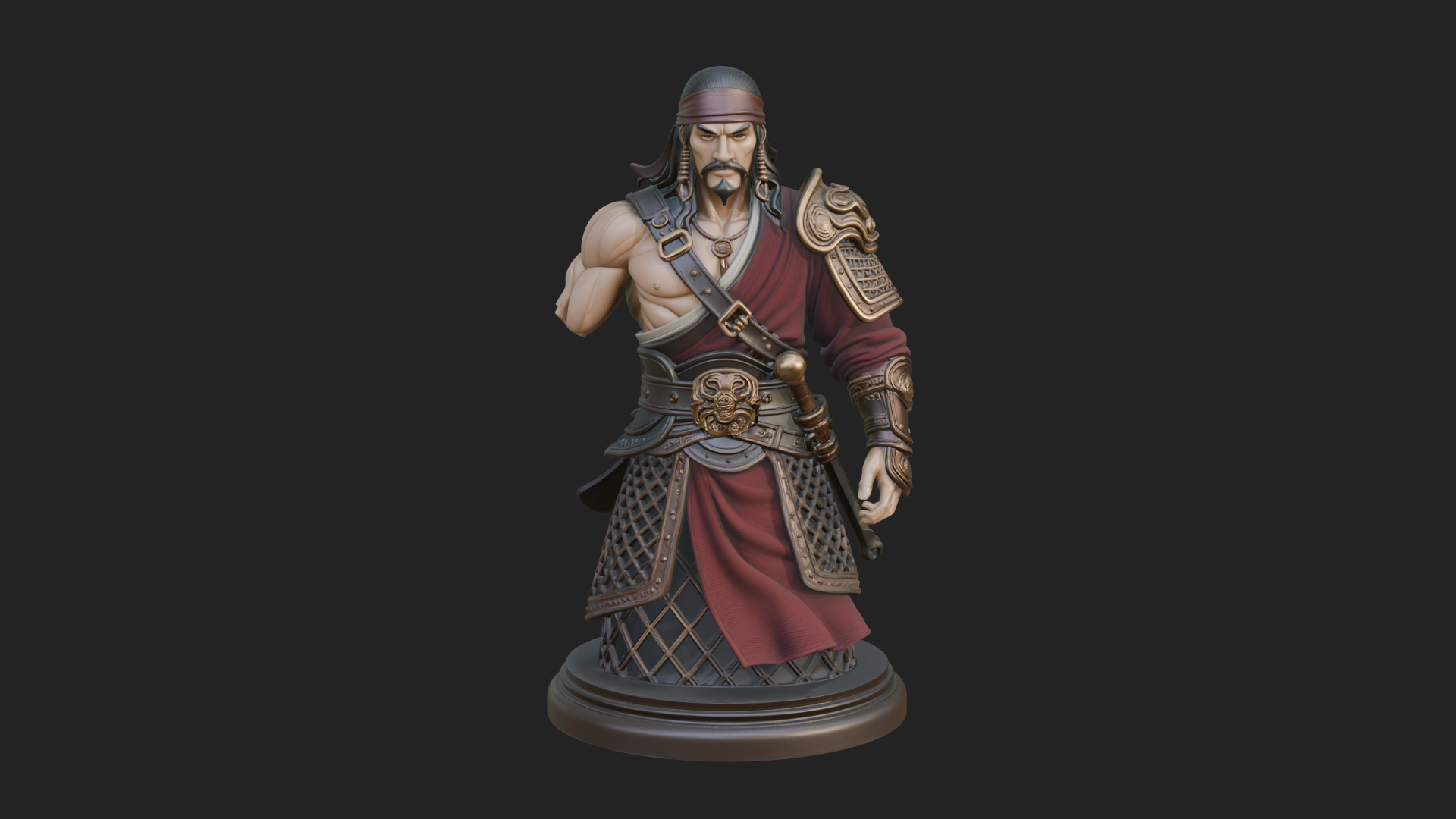 Bandana Warlord Bust Statue Design 3 3D Print Model 3D Model