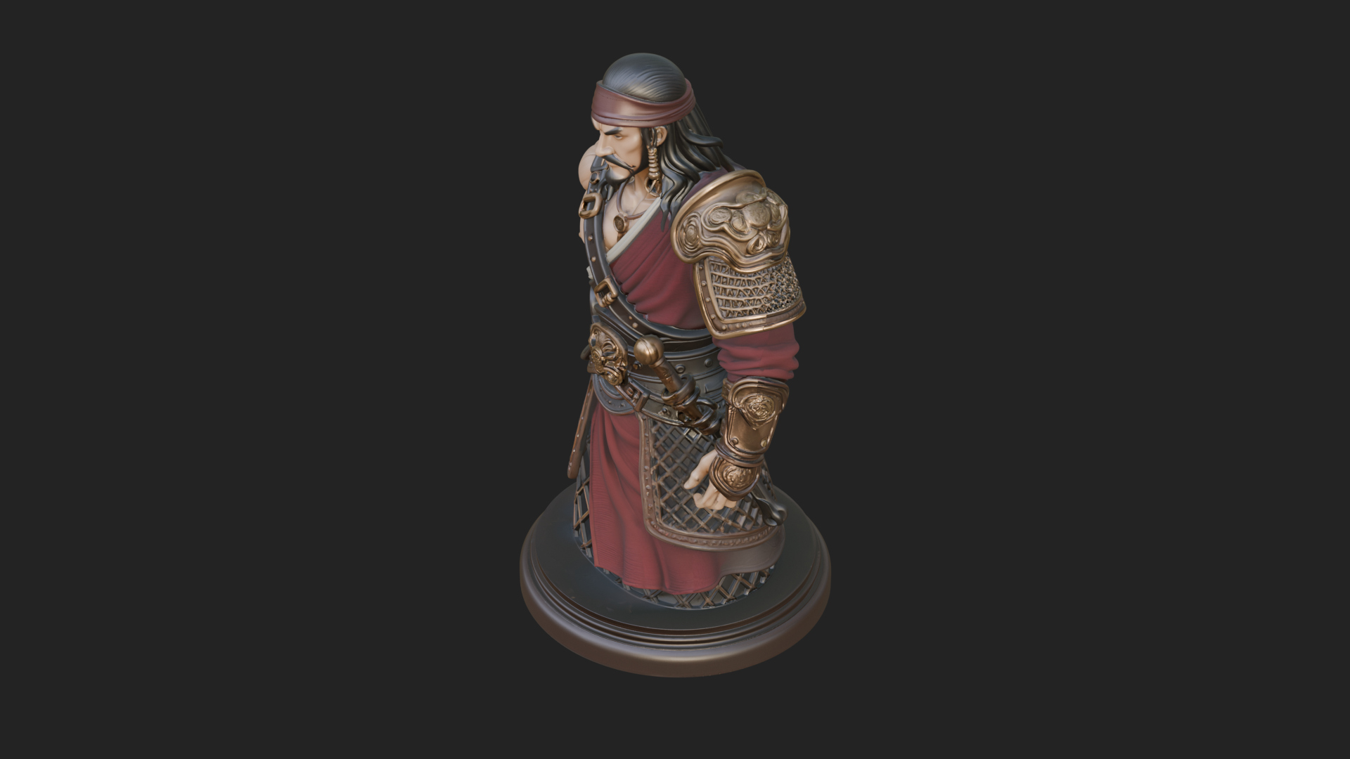 Bandana Warlord Bust Statue Design 3 3D Print Model 3D Model