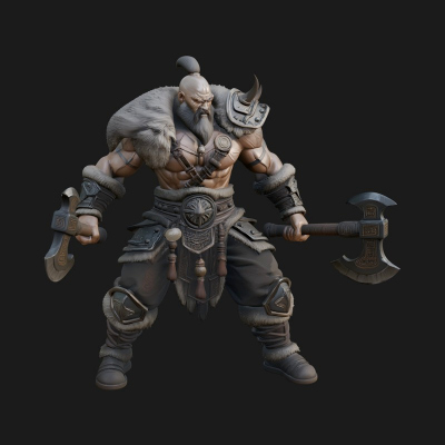 Barbarian Warlord Statue Design 4 3D Print Model