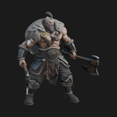 Barbarian Warlord Statue Design 8 3D Print Model