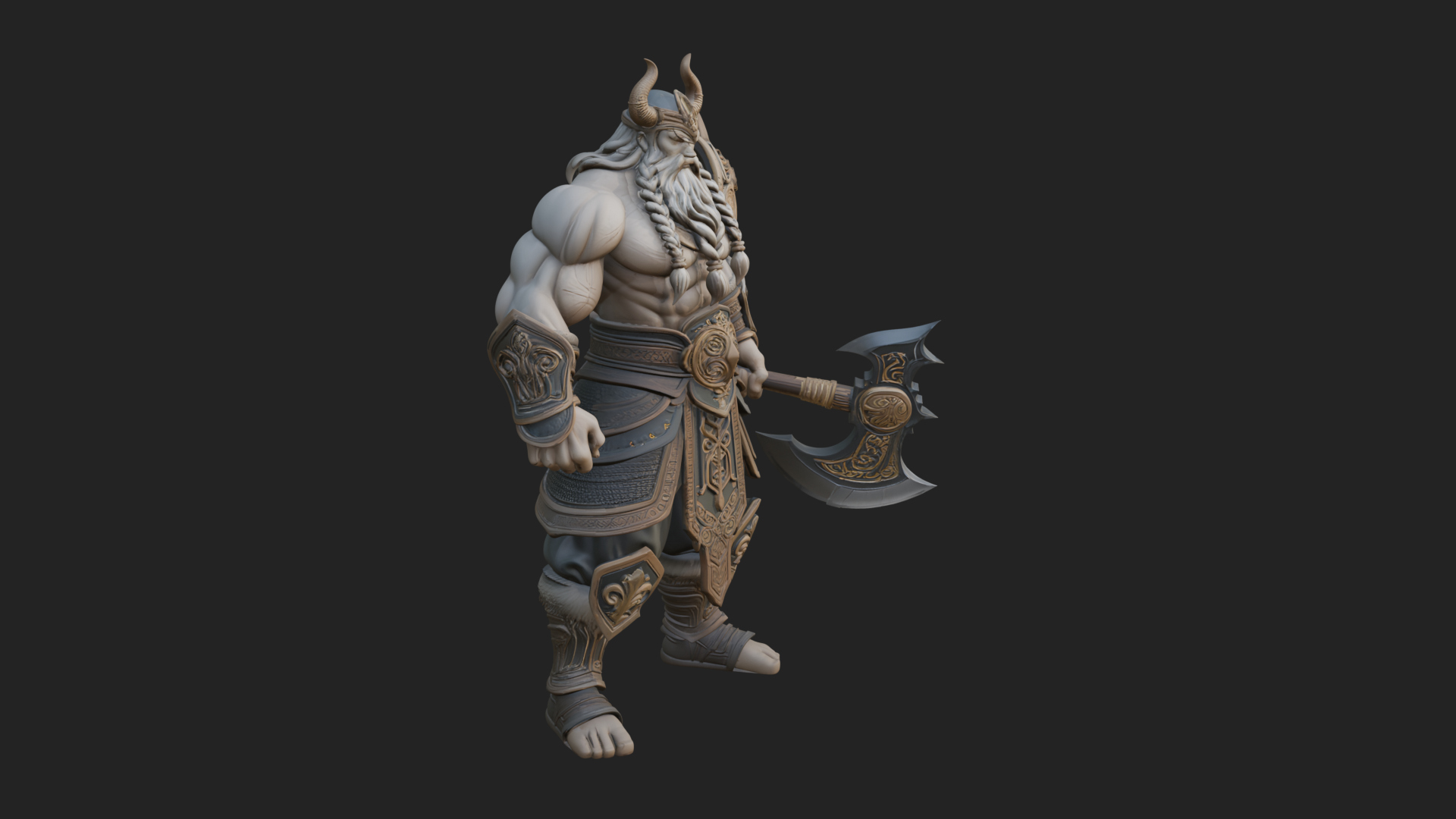 Barbarian with Axe Statue Design 10 3D Print Model 3D Model