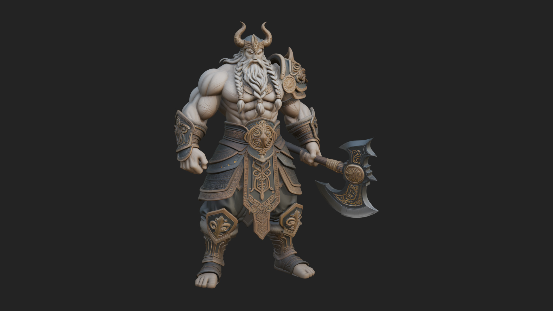 Barbarian with Axe Statue Design 10 3D Print Model 3D Model