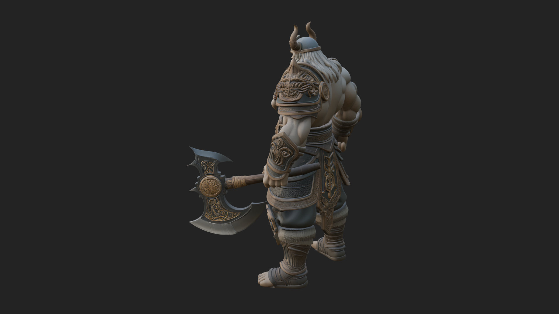 Barbarian with Axe Statue Design 10 3D Print Model 3D Model