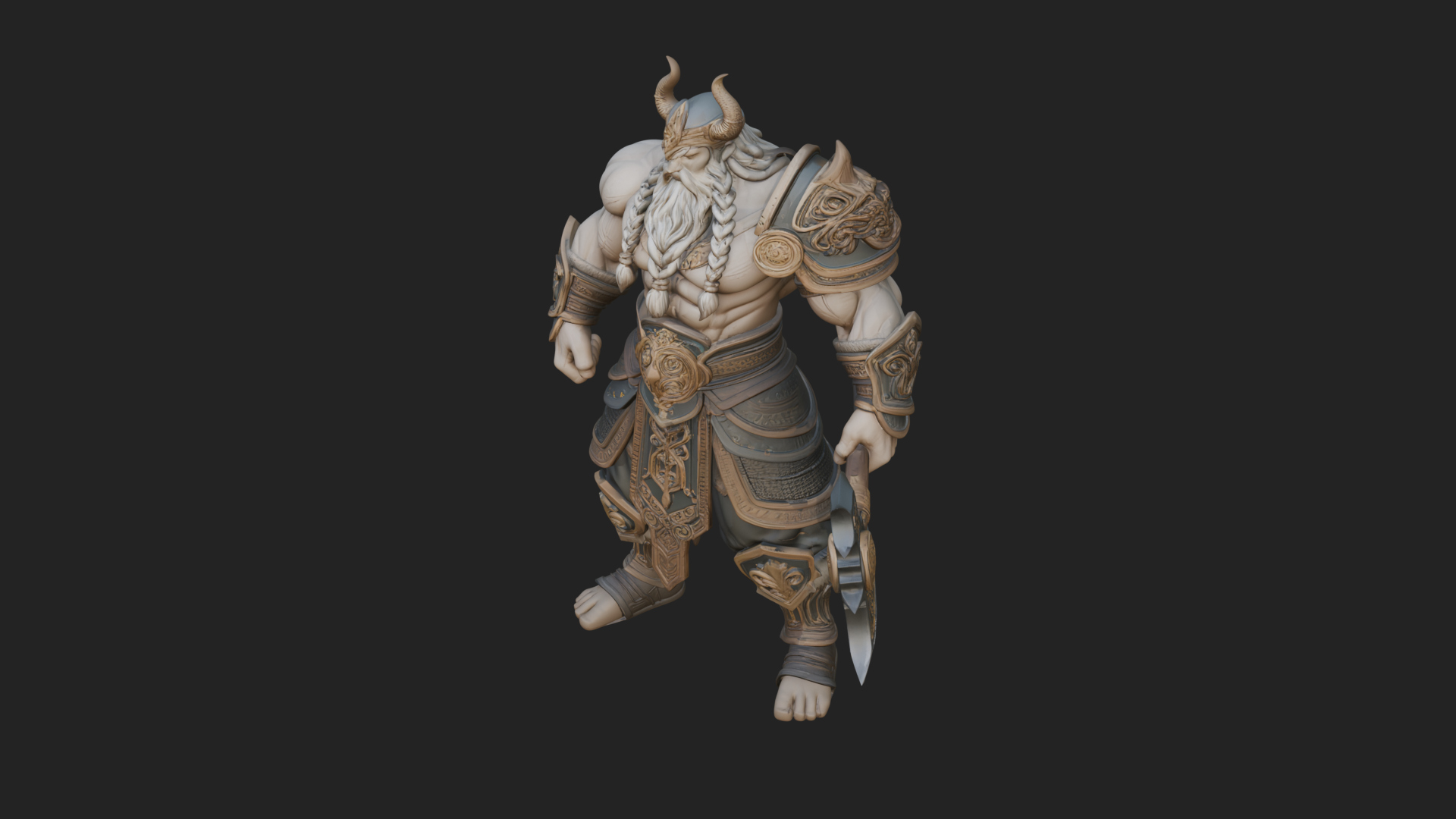 Barbarian with Axe Statue Design 10 3D Print Model 3D Model